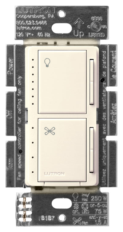 Lutron Maestro Dual LED+ Dimmer and 4-Speed Fan Control, No Neutral Required, 1.5A Fan, 75W LED Light, 120V, Single Pole, MACL-LFQ-BI, Biscuit