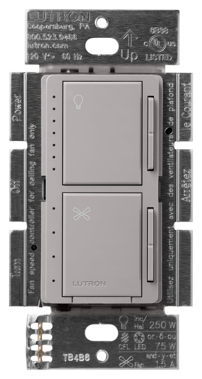 Lutron Maestro Dual LED+ Dimmer and 4-Speed Fan Control, No Neutral Required, 1.5A Fan, 75W LED Light, 120V, Single Pole, MACL-LFQ-GR, Gray