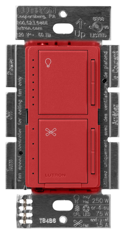 Lutron Maestro Dual LED+ Dimmer and 4-Speed Fan Control, No Neutral Required, 1.5A Fan, 75W LED Light, 120V, Single Pole, MACL-LFQ-HT, Hot