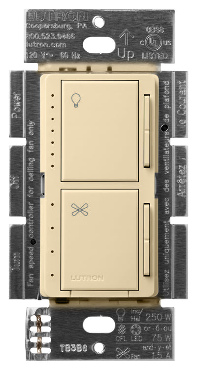 Lutron Maestro Dual LED+ Dimmer and 4-Speed Fan Control, No Neutral Required, 1.5A Fan, 75W LED Light, 120V, Single Pole, MACL-LFQ-IV, Ivory