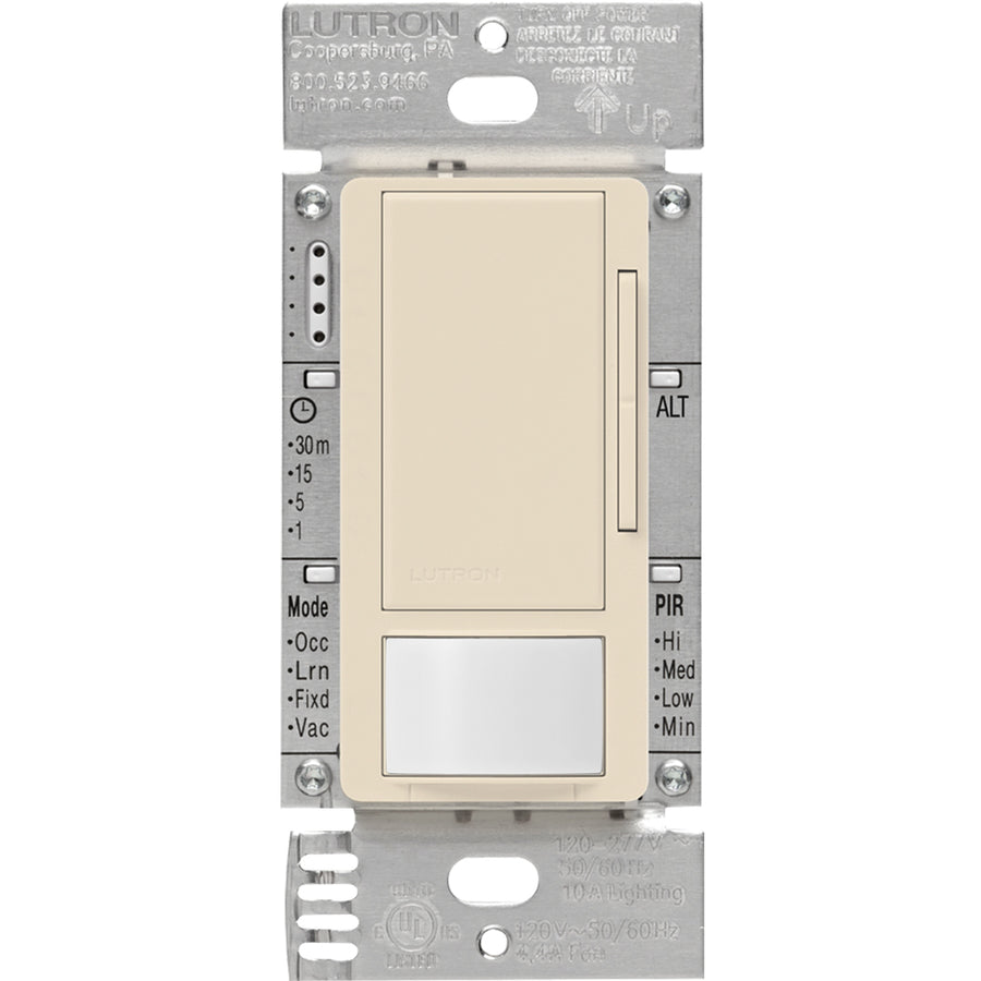 Lutron Maestro 0-10V Vacancy Sensor Dimmer Switch, 8A, Neutral Optional, 120-277V, Single Pole/Multi-Location, MS-Z101-V-LA, Light Almond