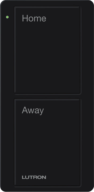 Lutron 2-Button Scene Pico Smart Remote, with Pre-Engraved Text-"Home/Away", PJ2-2B-GBL-P01, Black