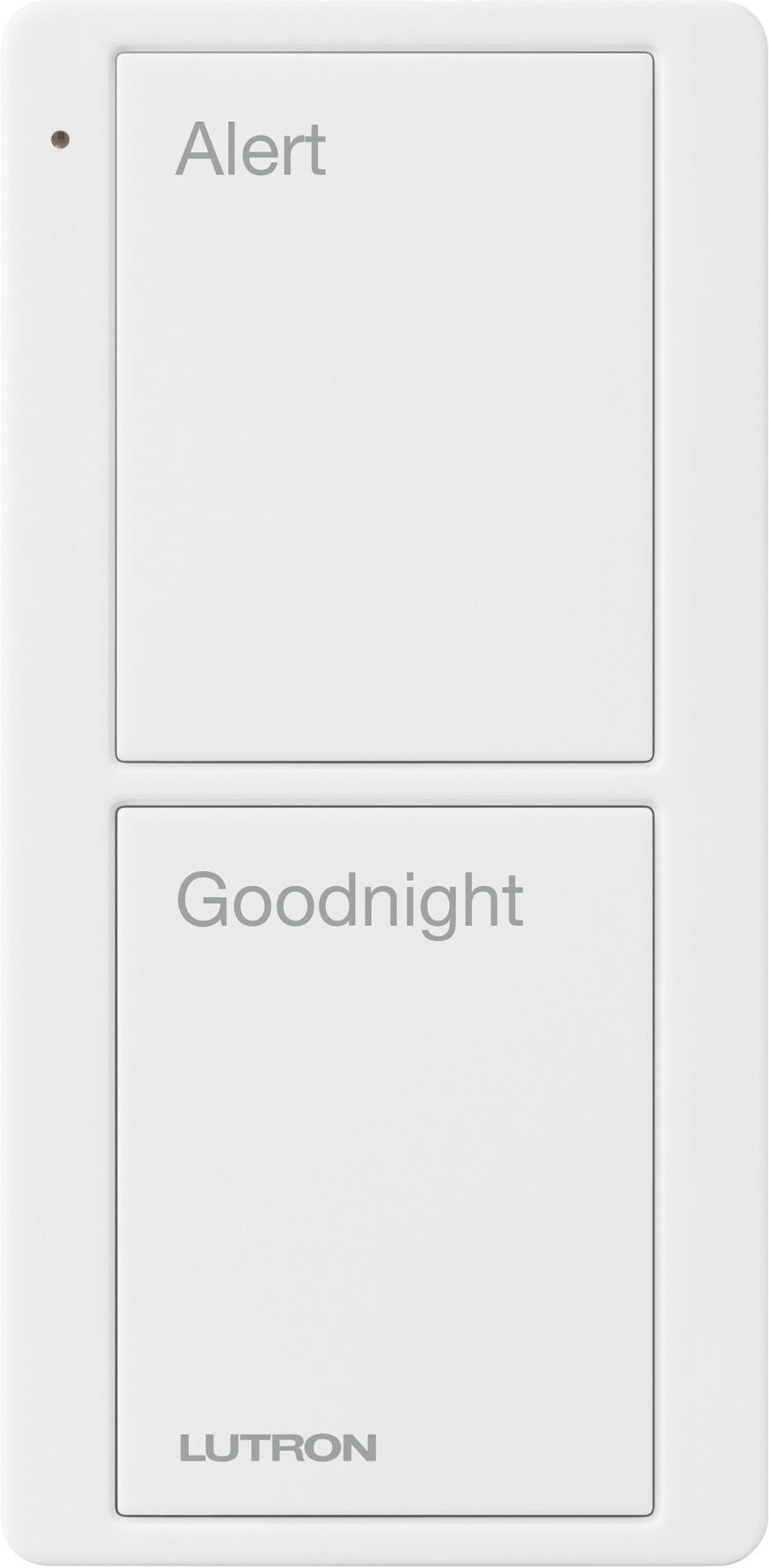 Lutron 2-Button Scene Pico Smart Remote, with Pre-Engraved Text-"Alert/Goodnight", PJ2-2B-GWH-P02, White