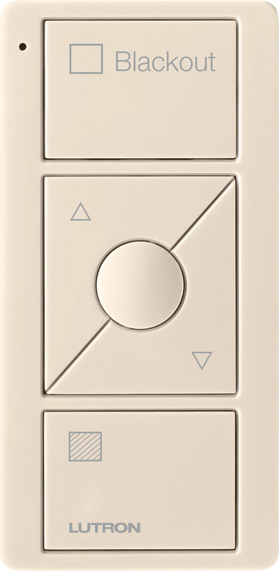 Lutron Pico 3-Button Smart Remote, Raise/Lower, Preset, Blackout Icons, Light Almond, PJ2-3BRL-GLA-S03