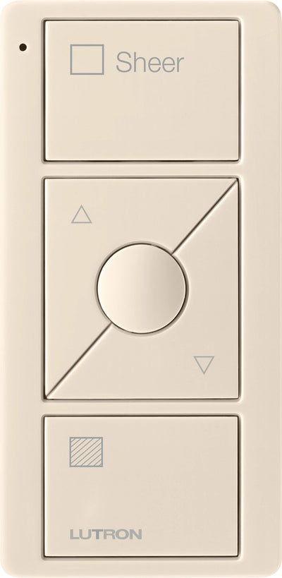 Lutron Pico 3-Button Raise/Lower Preset Remote, Sheer Shade Icons, Light Almond, PJ2-3BRL-GLA-S04