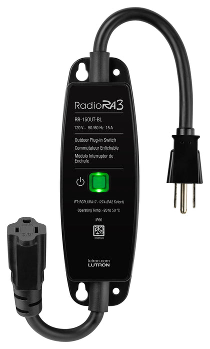 Lutron RadioRA 3 Outdoor Plug-In Switch, 15A, IP66, Black, RR-15OUT-BL