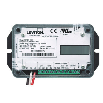 Leviton Submeter, 120/240V 1 Phase 3 Wire, 120/208V 2 Phase 3 Wire, Dual Element, 100A Mini Meter, 1kWh, No Enclosure, LCD Counter, Electric Meter, MDTCT-1SC