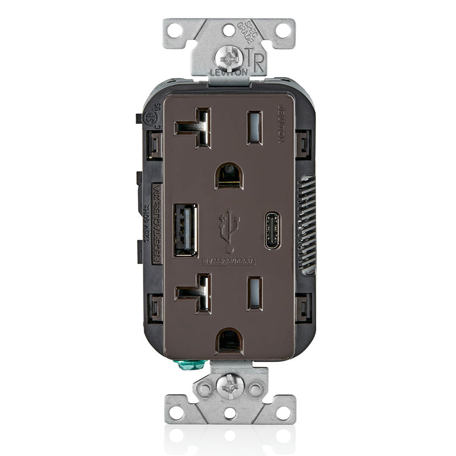 Leviton Combination Duplex Receptacle/Outlet and USB Charger. 20 Amp, amper-Resistant Receptacles, T5833-B