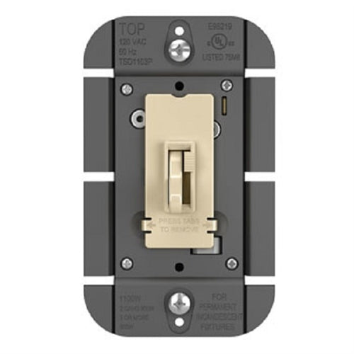Wattstopper 250W SSL7A-Compliant LED/ CFL/ Incandescent Single Pole/ 3-Way Toggle Slide Dimmer, Ivory, TSDSSL7API