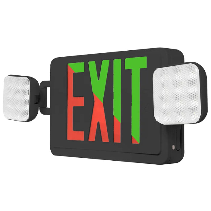Westgate XTU LED Slim Exit Emergency Combo - Remote Capable - Red/Green Letters - Black Trim - Battery Backup - 120-277V, XTU-CL-RG-EM-RC-BK