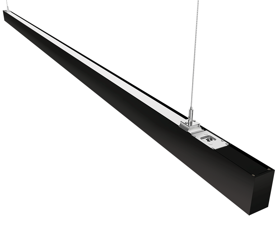 RAB Lighting BOA 8' Up & Downlight Pendant, 80W, CCT Selectable, MVS, Louver Lens, Battery Backup, Black, BOA8PLUB/MVS/E