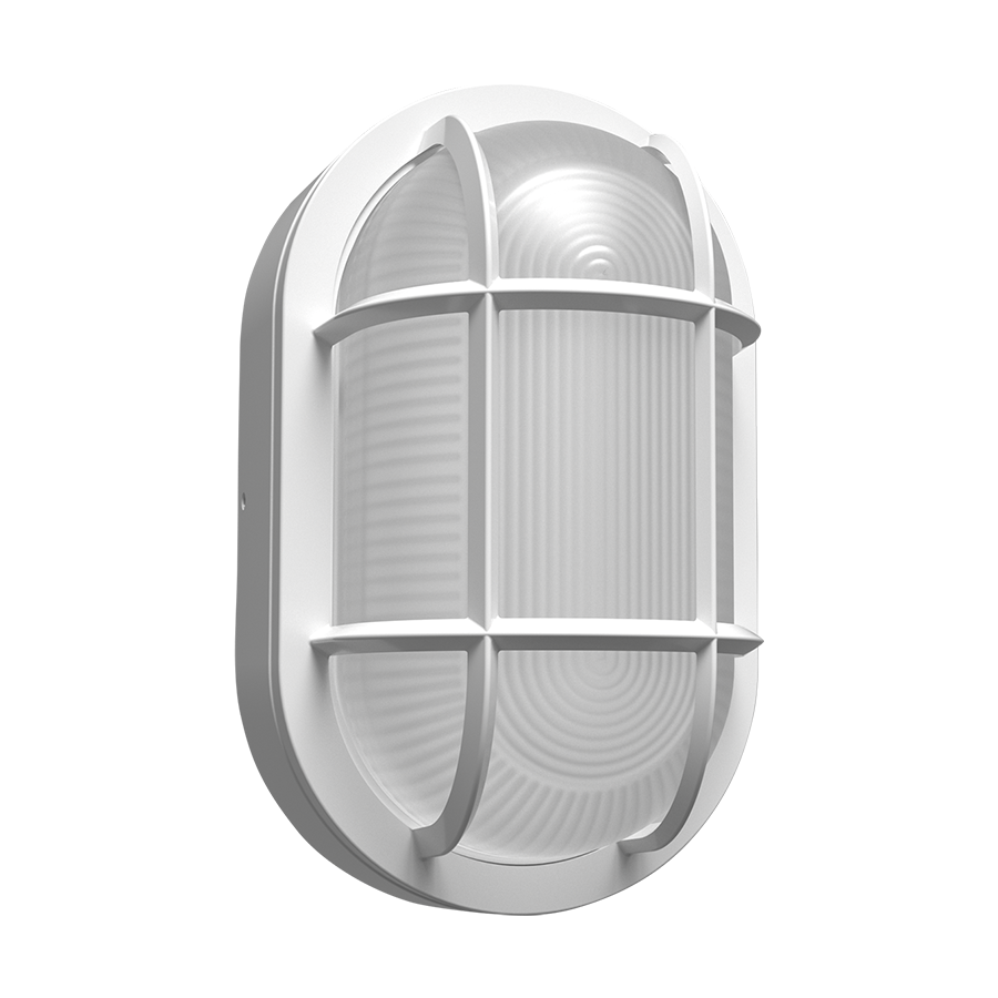 RAB Lighting BULKH Wall Sconce, 20/16/12W, CCT Selectable, Photocell, Oval, White, BULKH20W