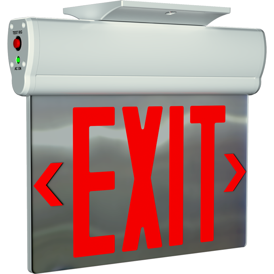RAB Lighting ELS-MP Edgelit Exit Sign, 2 Faces, Red/Green Letter, Mirror Panel, White