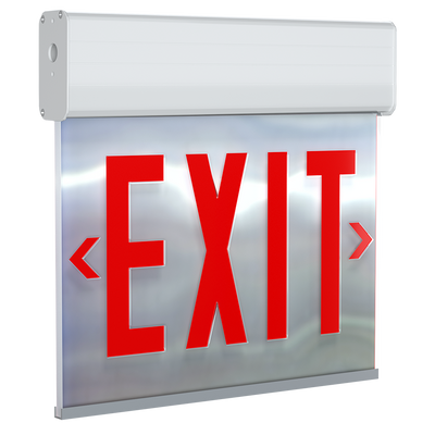 RAB Lighting EXITEDGE Exit Sign, 2-Face, Emergency Battery, Red Letters, Mirror Panel, White Housing, Self-Test, EXITEDGE-MPWS/E