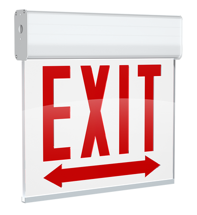 RAB Lighting Edgelit Chicago Approved LED Exit Sign, Single Face, Battery Backup, White / White, 120/277, EXITEDGE-1WPWDACH-E