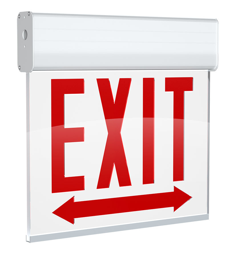 RAB Lighting Edgelit Chicago Approved LED Exit Sign, Single Face, Battery Backup, White / White, 120/277, EXITEDGE-1WPWDACH-E