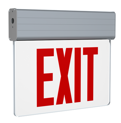 RAB Lighting Edgelit LED Exit Sign, Single Face, Battery Backup, Red Letters, Clear / Aluminum, 120/277, EXITEDGE-1-E