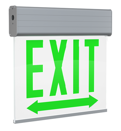 RAB Lighting Edgelit Chicago Approved LED Exit Sign, Double Face, Battery Backup, White / Aluminum, 120/277, EXITEDGE-WPLRACH-E
