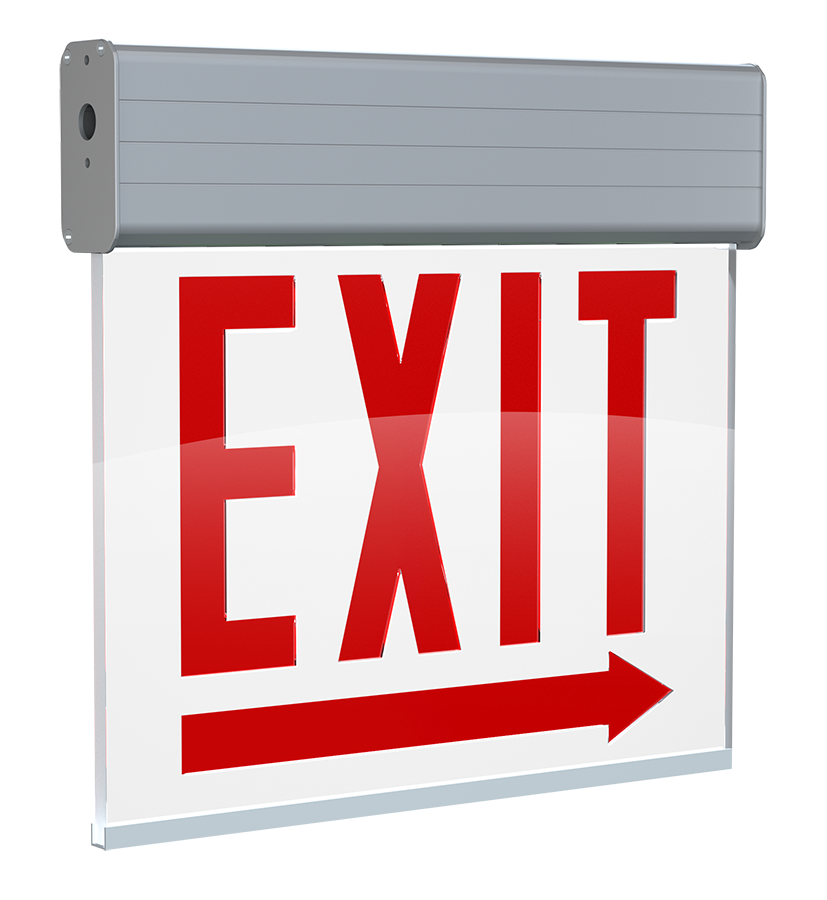 RAB Lighting Edgelit Chicago Approved LED Exit Sign, Single Face, Battery Backup, White / Aluminum, 120/277, EXITEDGE-1WPRACH-E