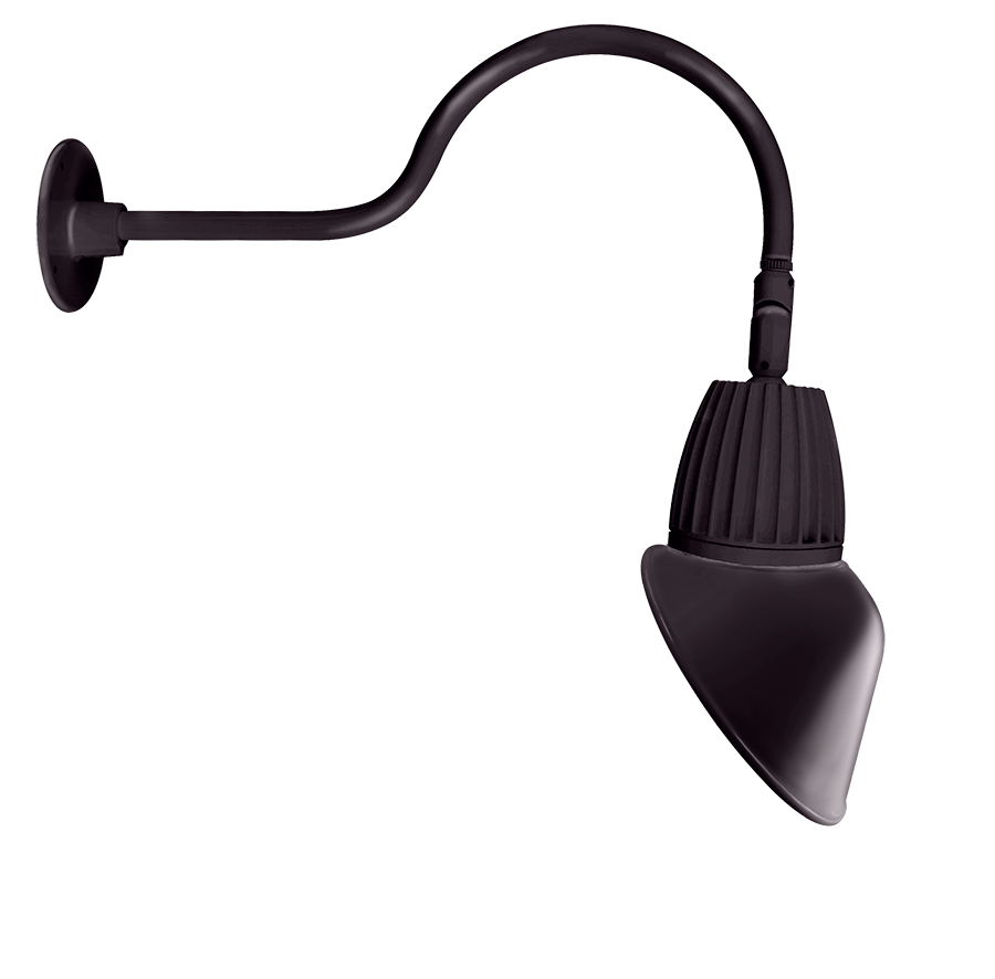 RAB Lighting Gooseneck, 26W, 3000K, 24 In. Arm, Angled Cone Rectangular, 11 In., Bronze, GN1LED26YRAC11A