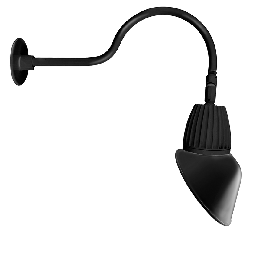 RAB Lighting Gooseneck, 26W, 3000K, 24 In. Arm, Angled Cone Spot, 11 In., Black, GN1LED26YSAC11B