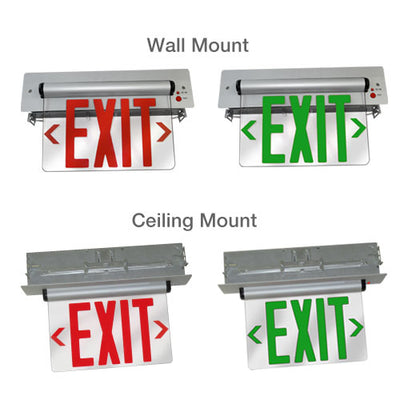 Elco Lighting EDGREC Recessed LED Edge Lit Exit Sign, Single Face, Green, 120/277V, Battery Backup, EDGREC1G