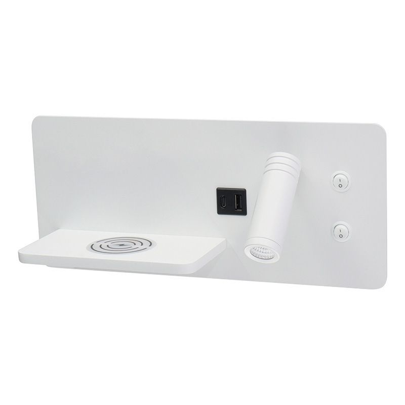 Westgate Mfg Bedside Reading Light, 10W, 3000K, CRI90, Horizontal Right-Side, USB Charging, White, BRL-SHR-WCH-WH