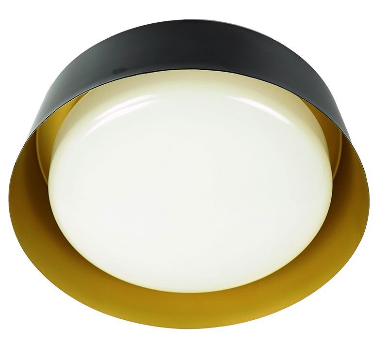 Westgate Mfg Modern Flush Mount Drum, 30W, CCT Selectable, TRIAC Dimming, 16 In., Black/Gold, FCD-16-MCT-BG