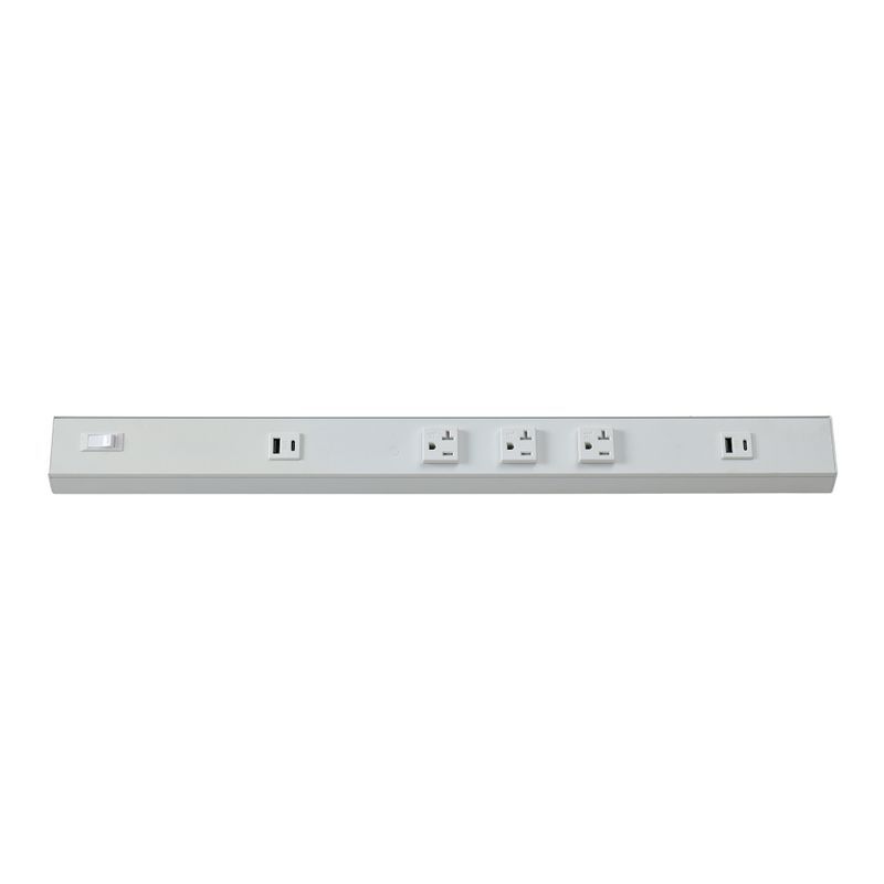 Westgate Mfg Power Strip, 24 In., 3-Receptacle, 2 USB, 20A, White, PSA-24-3R-2U-WH