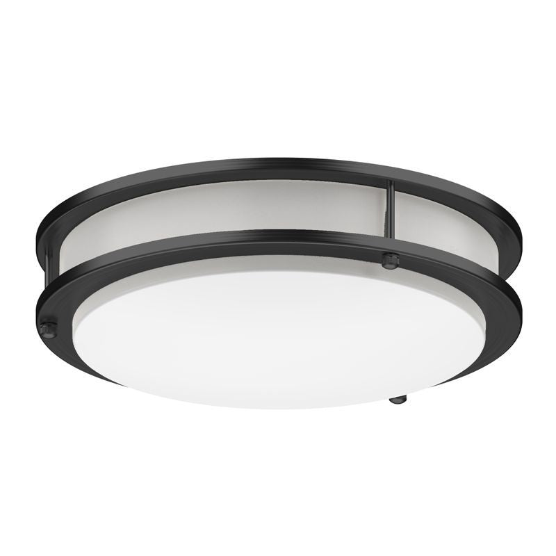 Westgate Mfg Double-Ring Flush Mount, 16W, CCT Selectable, TRIAC Dimming, 12 In., Black, FDL-12-MCT5-BK
