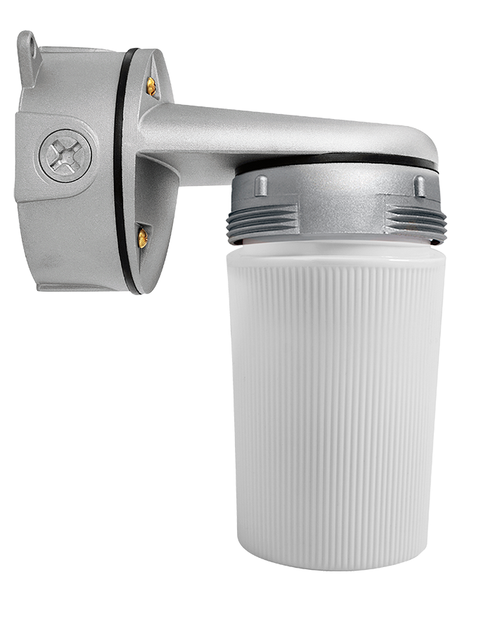 RAB Lighting VXBR Vaporproof Wall Bracket, 75W, A21, 4 In. Box, 3/4 In., Silver, White Globe, VXBR100PW-S-3/4
