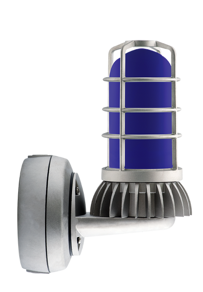 RAB Lighting VXBR LED Vaporproof Wall Bracket, 13W, 4000K, Blue Frosted Globe, VXBRLED13DG/UP BLU
