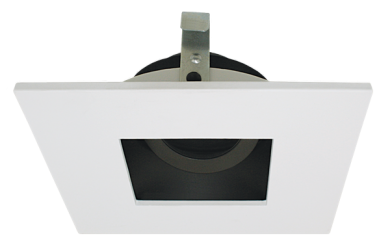 Elco Lighting Pex 4" Square Adjustable Pinhole, Koto LED Module, 25-35° Tilt, Damp Location, Black with White Trim, ELK4227B