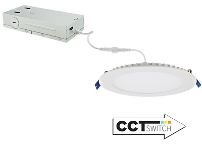 Elco Lighting 6" Ultra Slim Round Panel Light, 15W, CCT Selectable, CRI90, Triac/ELV, White, ERT612CT5W