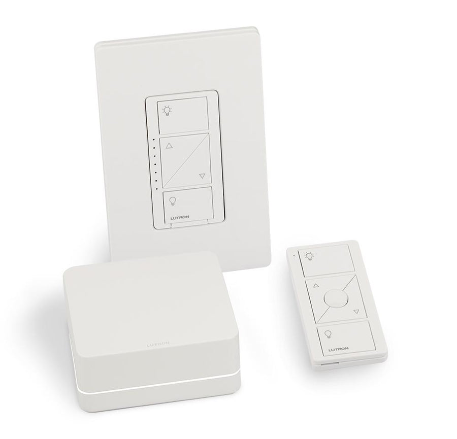 Lutron Caseta Smart Dimmer Switch Kit: Includes Smart Hub, Original In-Wall Dimmer Switch, Pico Remote, and Wall Plate, P-BDG-PKG1W, White