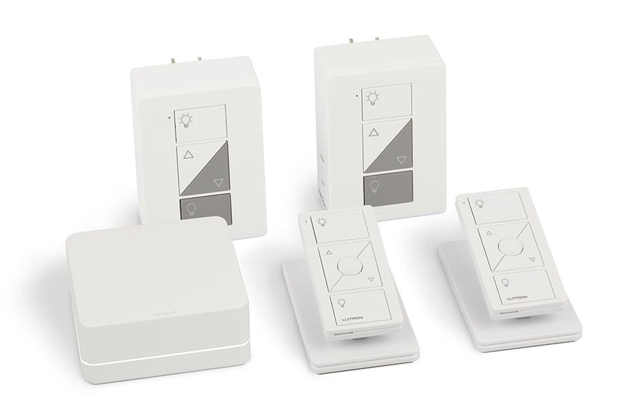 Lutron Caseta 2-Pack Smart Lamp Dimmer Kit: Includes Smart Hub, 2 Plug-In Lamp Dimmers, 2 Pico Remotes, and 2 Pedestals, P-BDG-PKG2P, White
