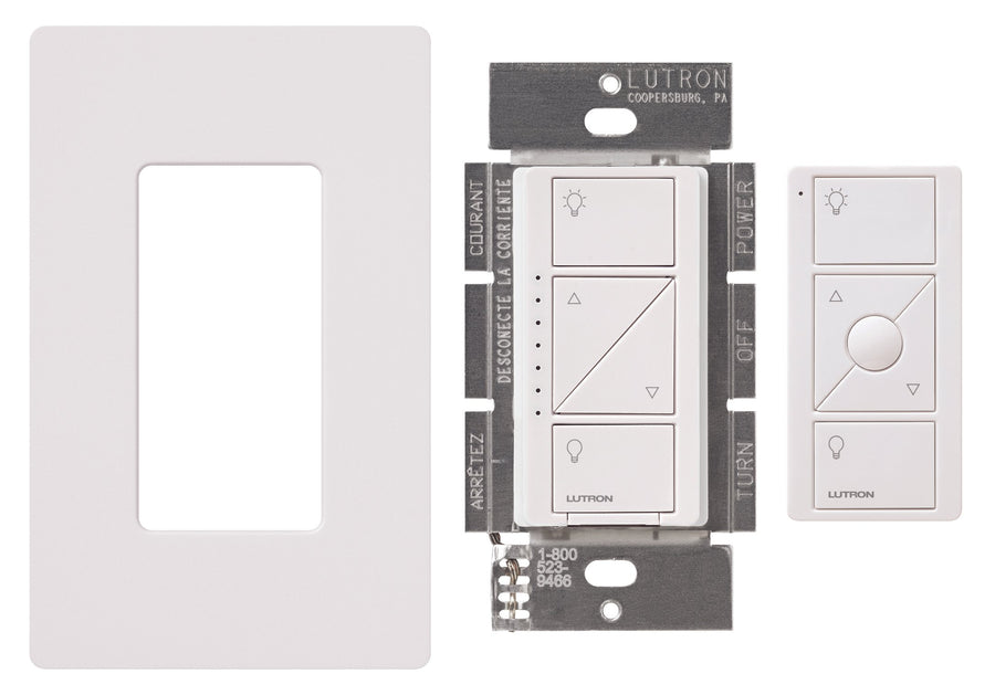 Lutron Caseta Original Smart Lighting Dimmer Switch and Remote Kit, 150W LED+ Dimmer/3-Button Pico Smart Remote/Claro Wall Plate, P-PKG1W-WH, White