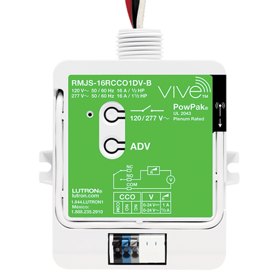 Lutron Energi Tripak Powpak Load Controller, Relay Module with Softswitch, 16A General Purpose Switch with (1) Contact Closure Output, 120/277V, Vive Enabled, RMJS-16RCCO1DV-B