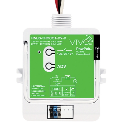 Lutron Powpak Relay Module with Softswitch and Contact Closure Output, 5A Lighting/1/6 Hp (120V), 1/3 Hp (277V) Motor, 120/277V, 434 Mhz, Vive Enabled, RMJS-5RCCO1-DV-B