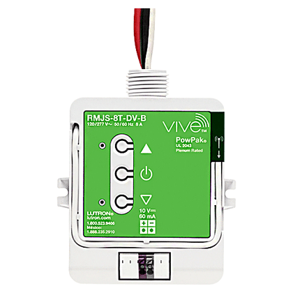 Lutron Powpak Dimming Module, Controls Up to 60 Ma of 0-10V Controlled Fixtures together, Switches Up to 8 A, 120/277 VAC, 434 Mhz, Vive Enabled, RMJS-8T-DV-B