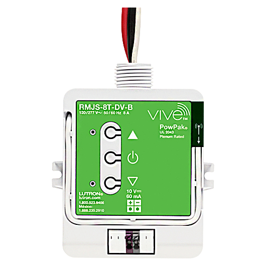 Lutron Powpak Dimming Module, Controls Up to 60 Ma of 0-10V Controlled Fixtures together, Switches Up to 8 A, 120/277 VAC, 434 Mhz, Vive Enabled, RMJS-8T-DV-B