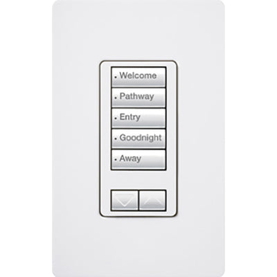 Lutron seeTouch LED+ Wall Keypad, Works with RA3 Systems, 5 Button with 1 Raise/Lower, Neutral Required, 120V, RRD-W5BRL-WH, White