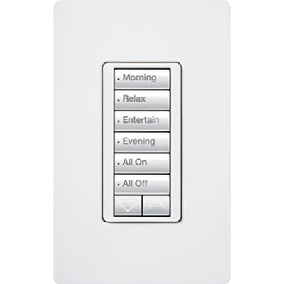 Lutron RadioRA 2 seeTouch Wall Keypad, 6 Button with Raise/Lower, White, RRD-W6BRL-WH