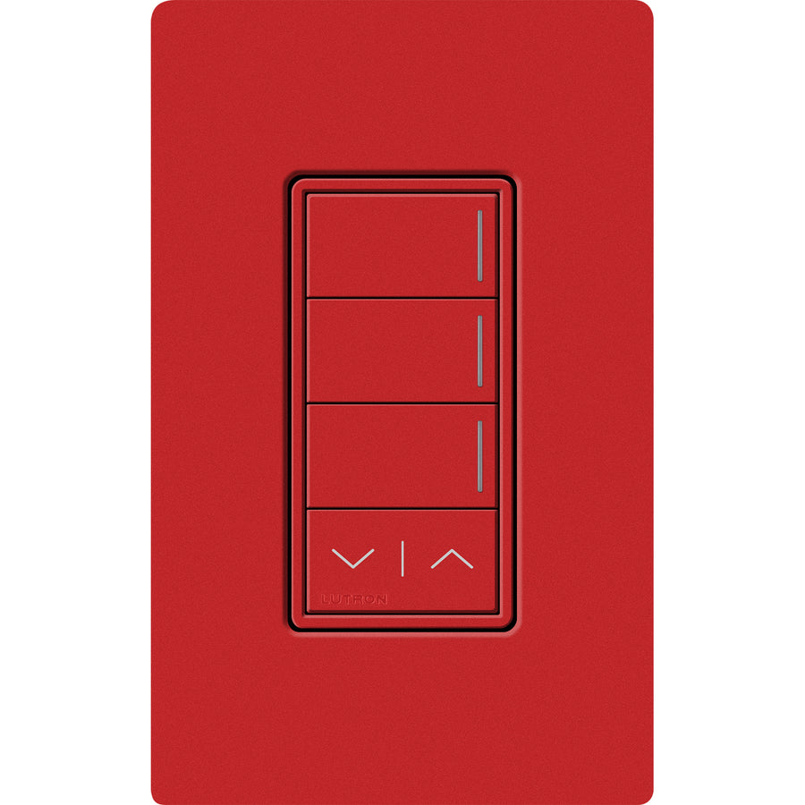 Lutron RadioRA 3 Sunnata RF 3-Button Keypad with Raise/Lower, 120-277V, Signal Red, RRST-W3RL-SR