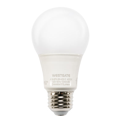 Westgate Mfg A19 LED Lamps, 120V, 790 Lumens, 240D, 15K Hrs, 3000K Ul (Case Of 40) A19-40PK-9W-30K-D