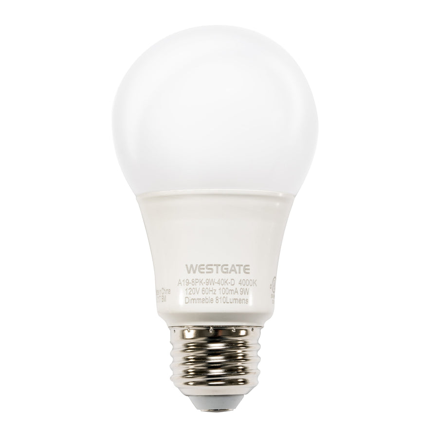 Westgate Mfg A19 LED Lamps, 120V, 790 Lumens, 240D, 15K Hrs, 5000K Ul (Case Of 40) A19-40PK-9W-50K-D