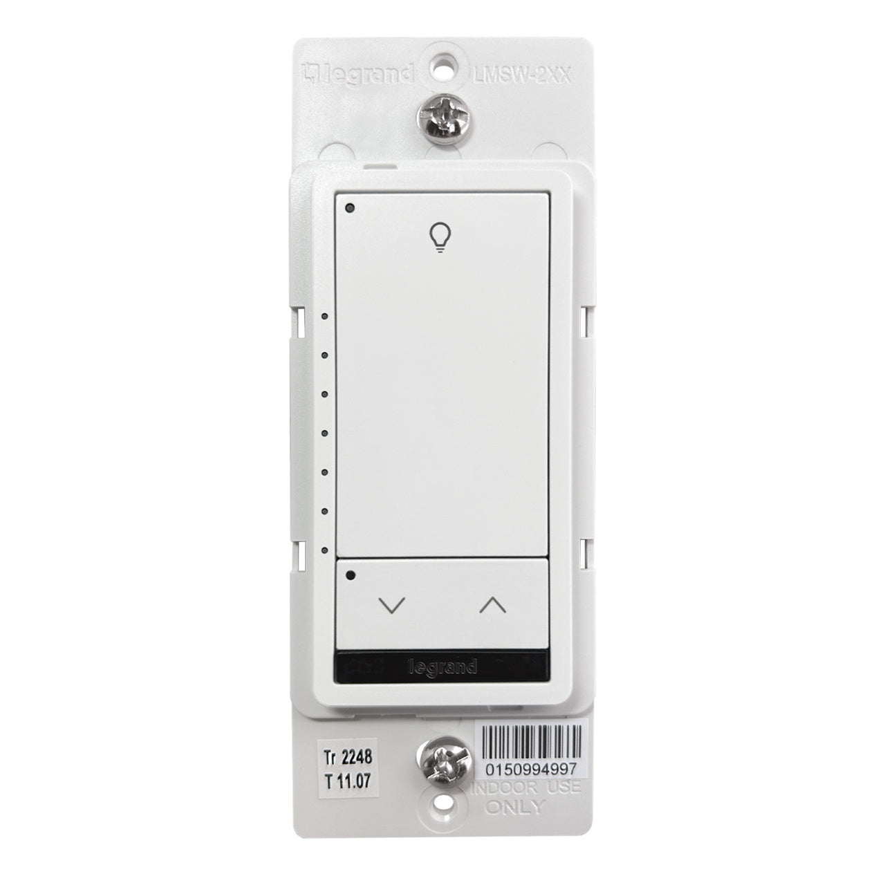 Wattstopper LMSW-211-W-U DLM wired standard wall switch in white, alternate view.