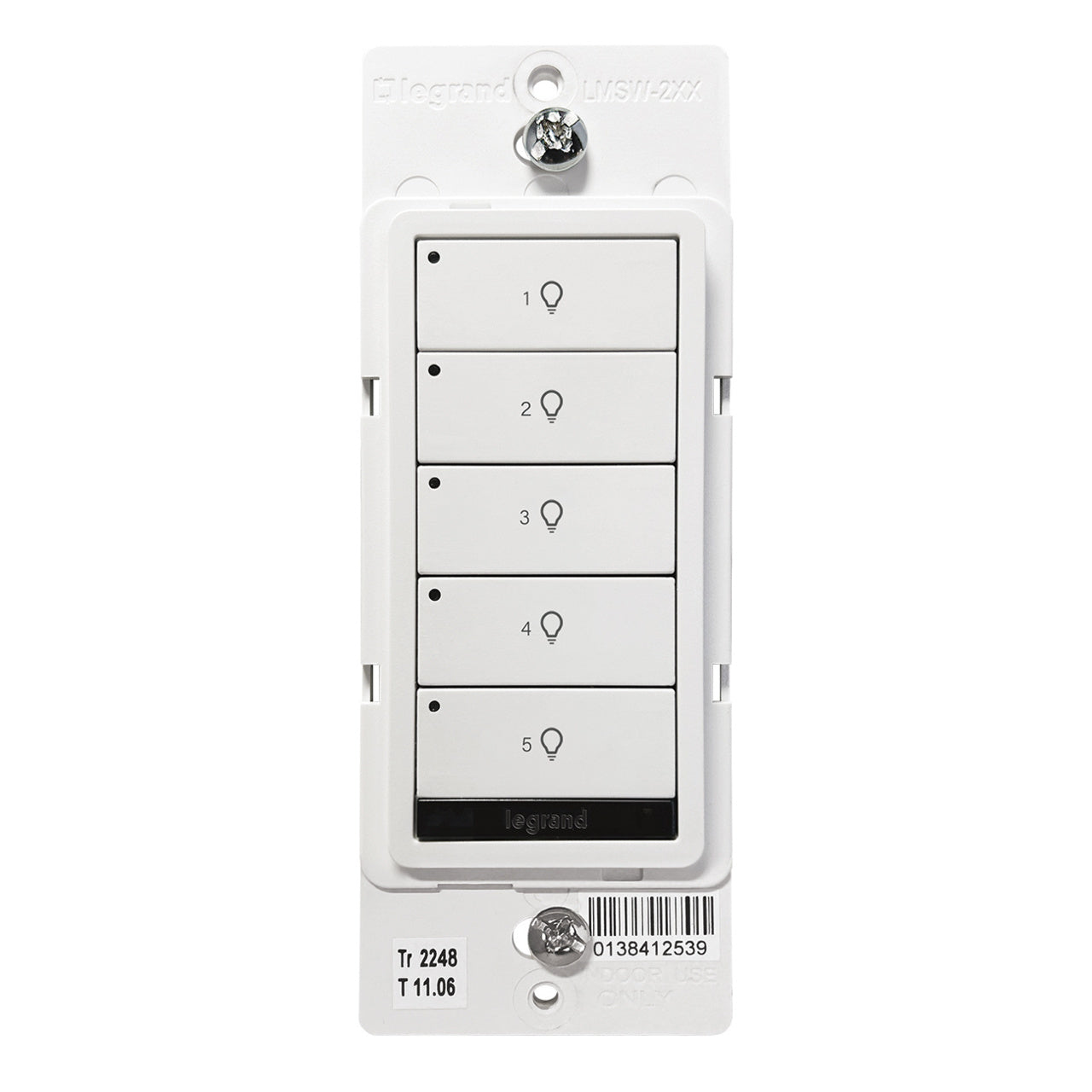Wattstopper LMSW-250-W-U DLM wired standard wall switch in white, alternate view.