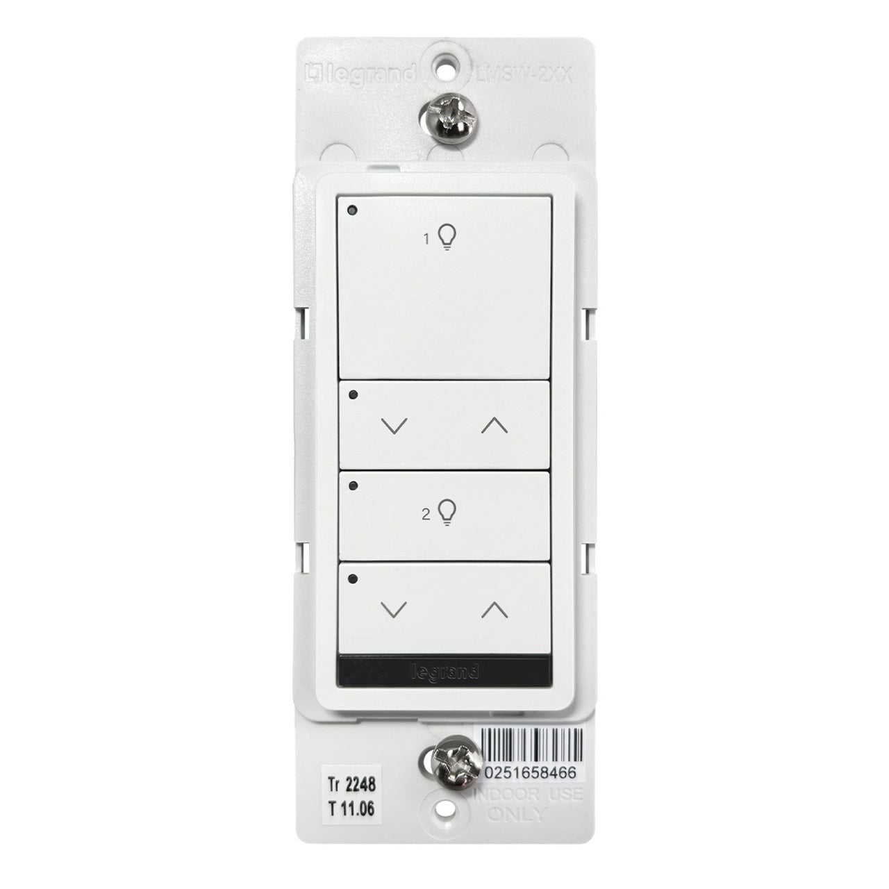 Wattstopper LMSW-222-W DLM wired standard wall switch in white, alternate view.