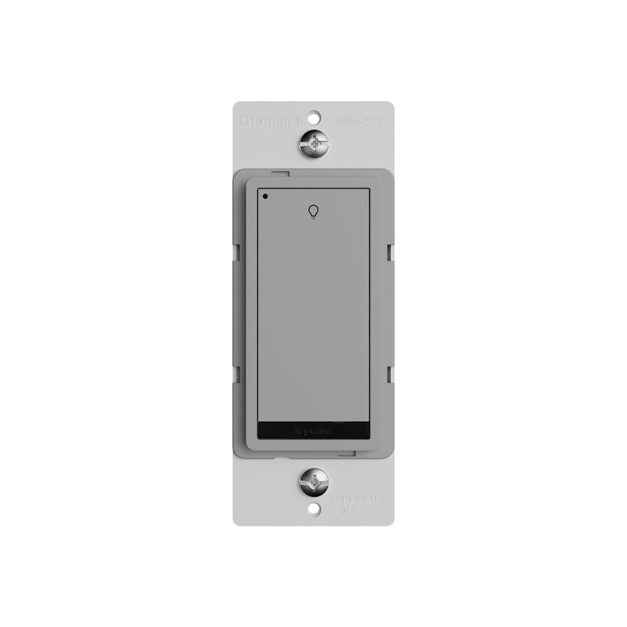 Wattstopper LMSW-210-GRY DLM wired standard wall switch in gray, with single button.